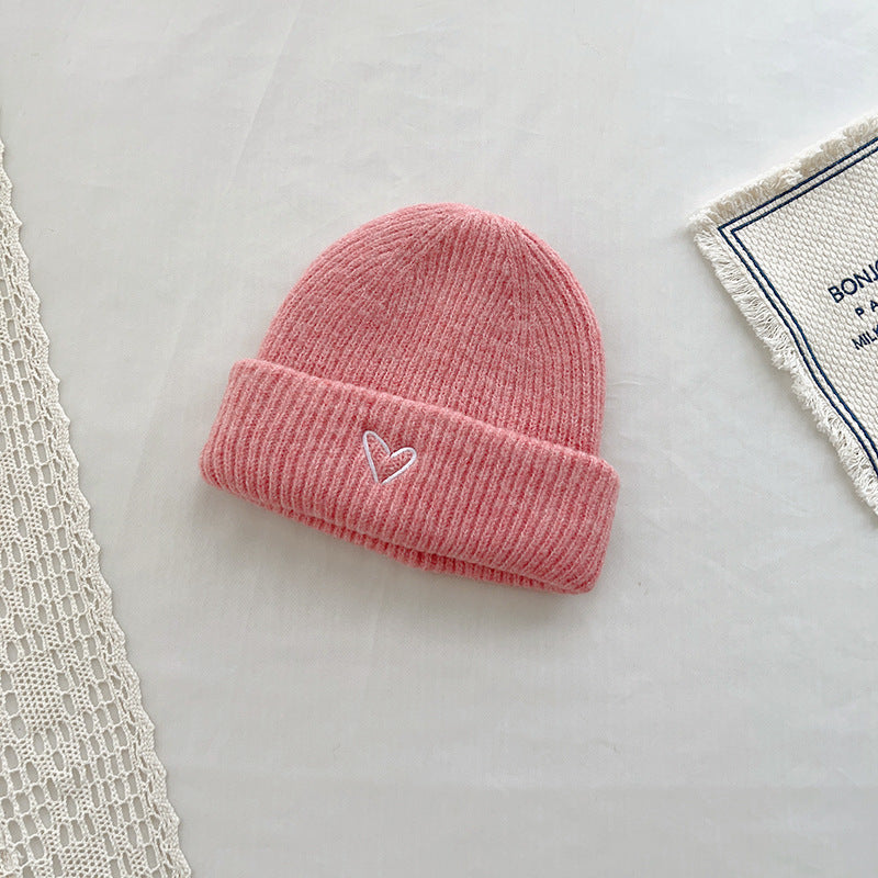TheCapSpot - Heart Embroidery Solid Color Children Woolen Knitted Hat
