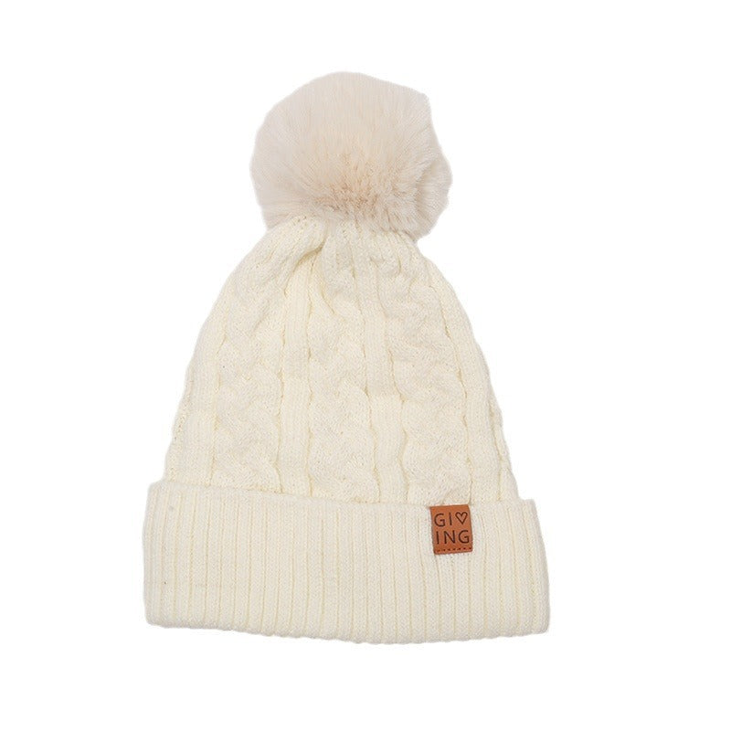 Fleece-lined Thickened Knitting Warm Men's And Women's Wool Hats With Fur Ball