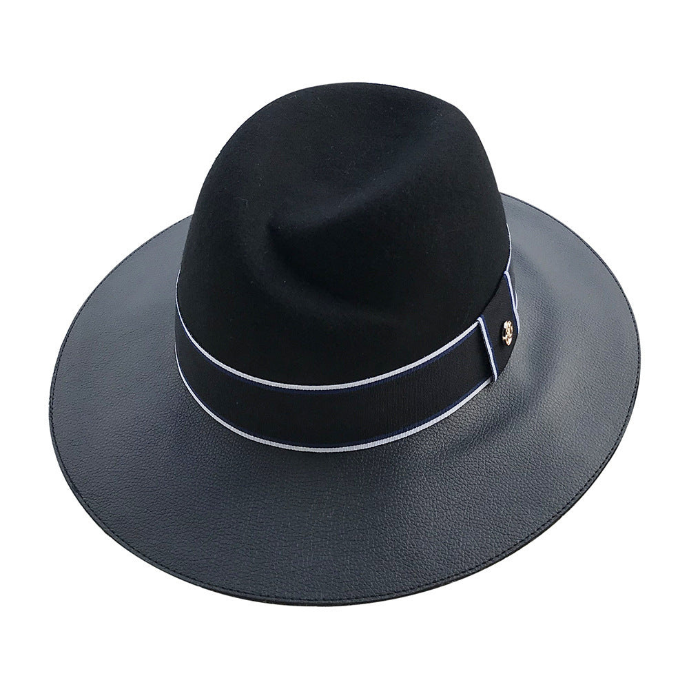 TheCapSpot - Wool Felt Hat And Leather Stitching Jazz Top Hat