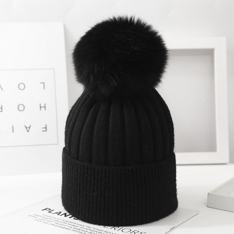 The CapSpot - Fox Fur Ball Knit Hat