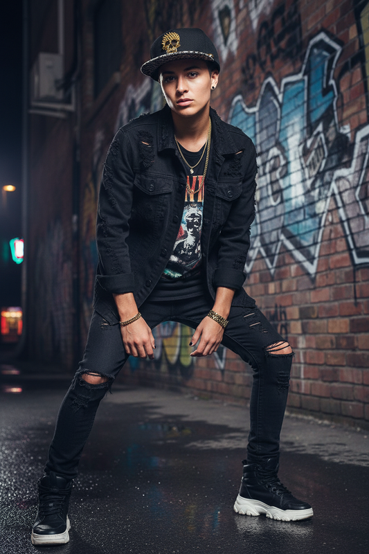 Skull Chain Punk Snapback Hat, Adjustable 56-60cm