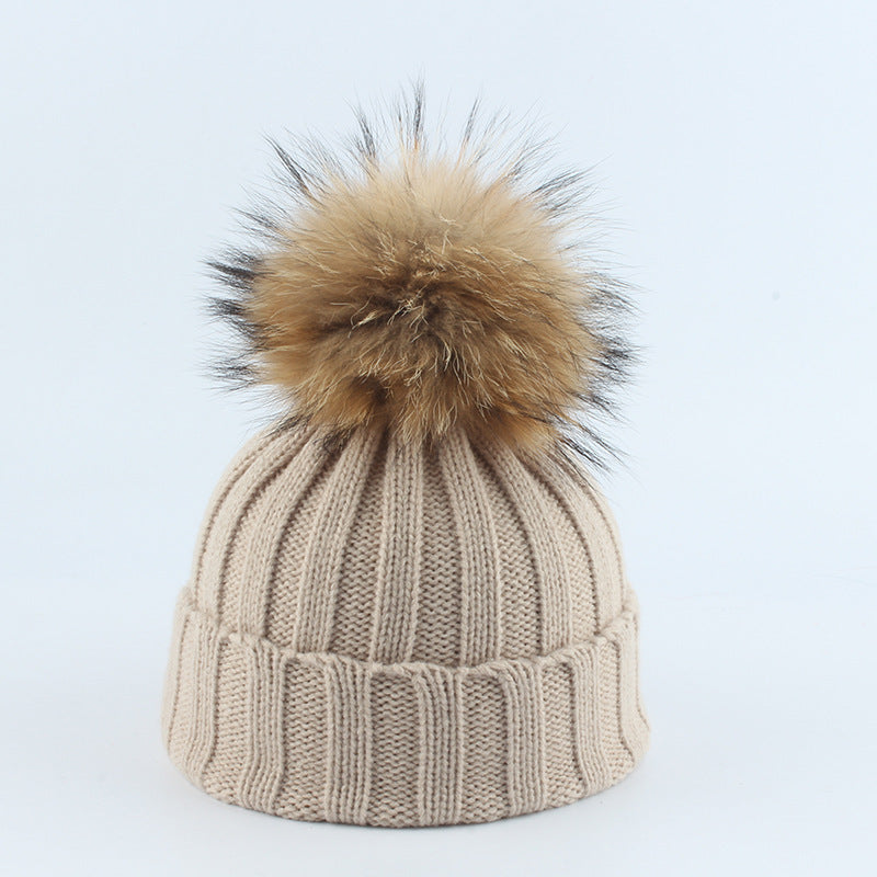 TheCapSpot - Raccoon Fur Ball Stocking Cap