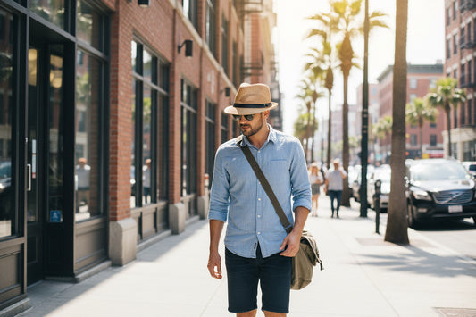 Beige straw hat with a black band on a white background