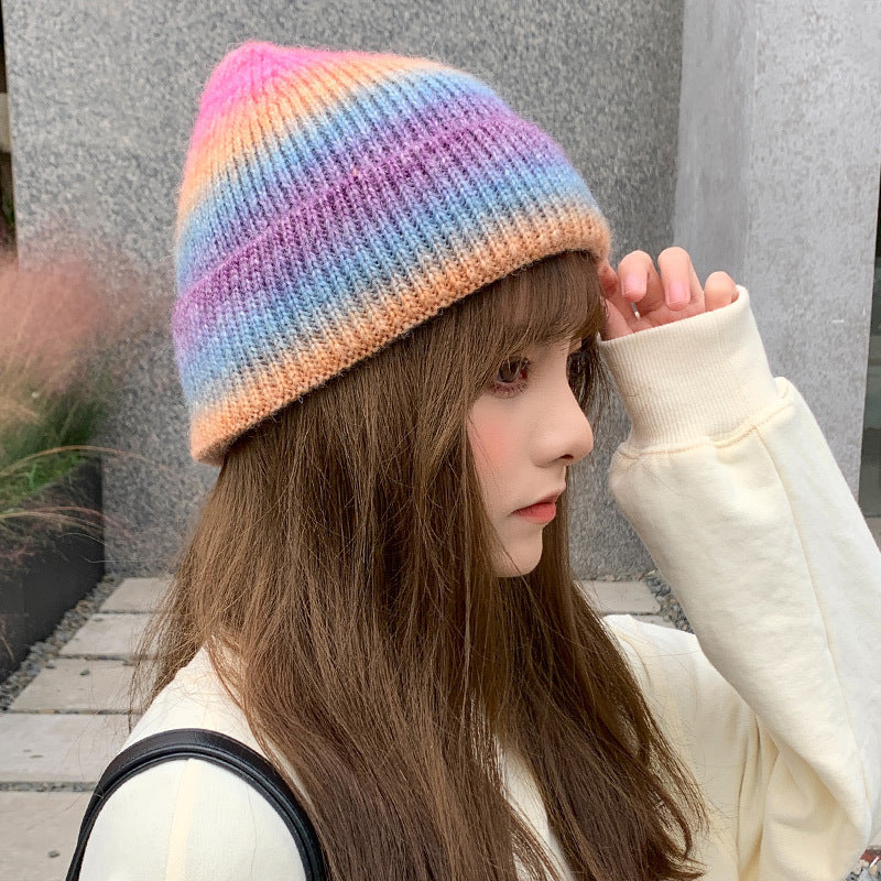RainbowKnitted Ladies Warm Student Woolen Hat