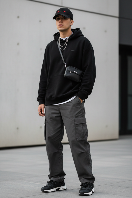 Gatche Black and Red Adjustable Wool-Like Cap