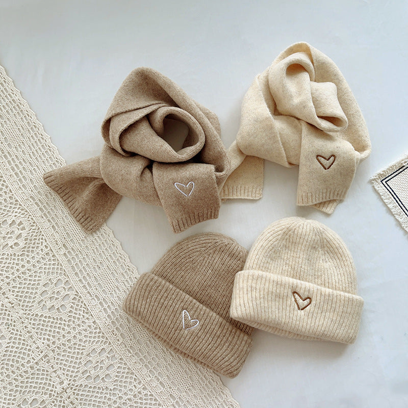 TheCapSpot - Heart Embroidery Solid Color Children Woolen Knitted Hat