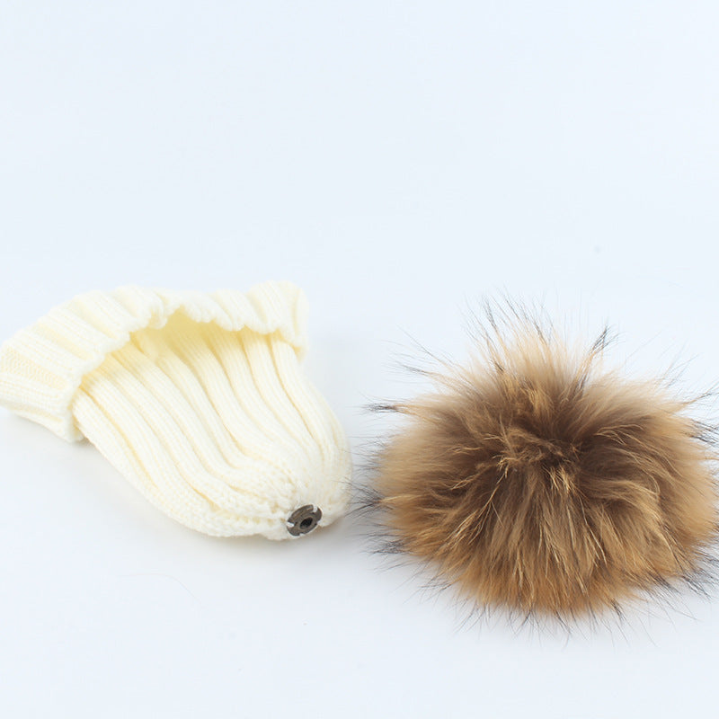 TheCapSpot - Raccoon Fur Ball Stocking Cap