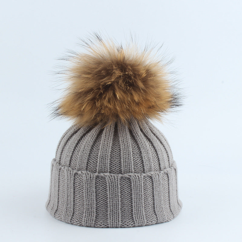TheCapSpot - Raccoon Fur Ball Stocking Cap
