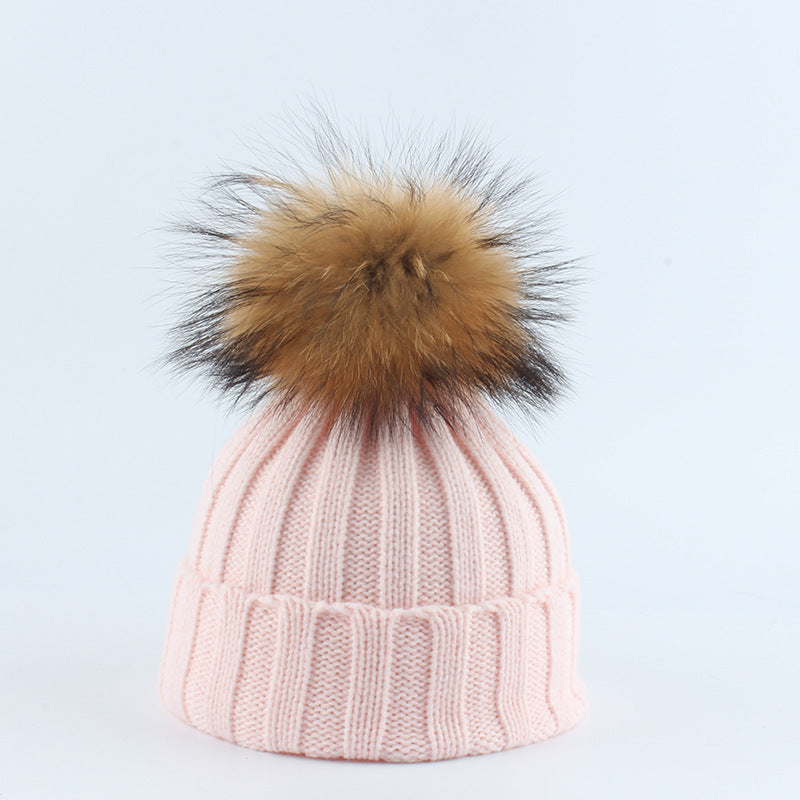 TheCapSpot - Raccoon Fur Ball Stocking Cap