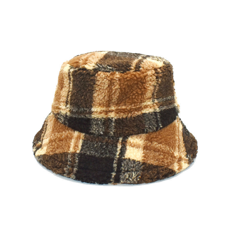 Plush Fisherman Women's Fashion Plaid Warm Basin Hat