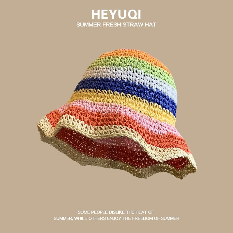 French Lace Raffia Hat Women's Summer Seaside