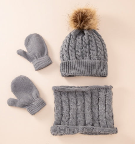 TheCapSpot - New Wool Single Color Twist Warm Children Hat Scarf Gloves