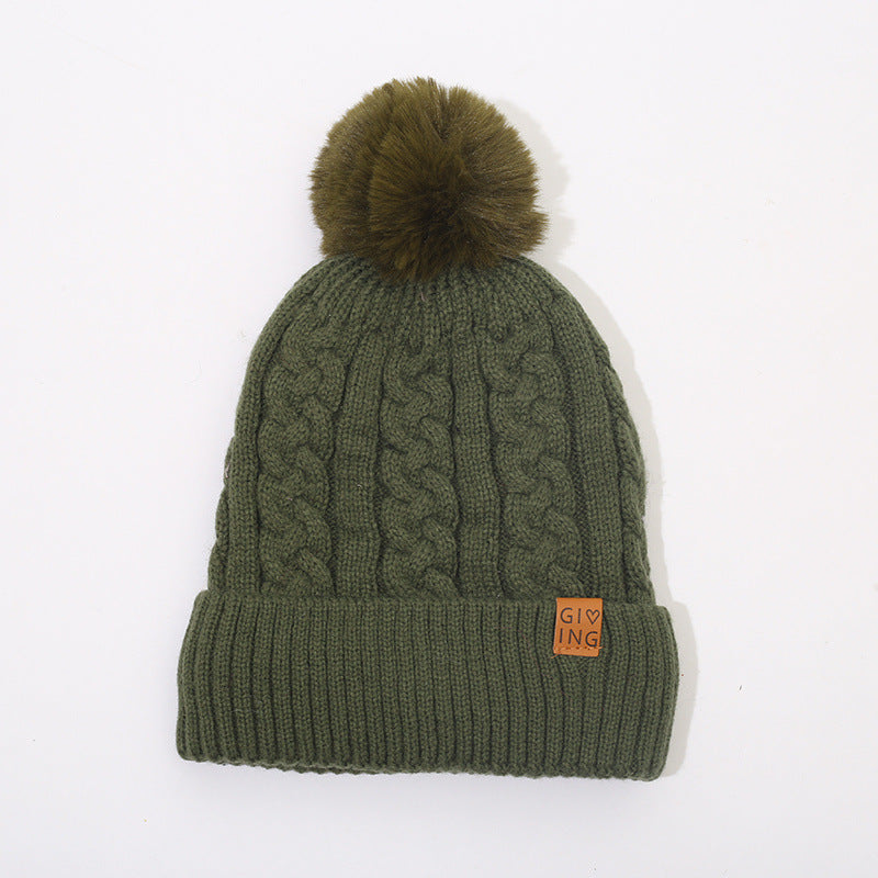 Fleece-lined Thickened Knitting Warm Men's And Women's Wool Hats With Fur Ball