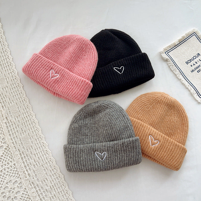 TheCapSpot - Heart Embroidery Solid Color Children Woolen Knitted Hat