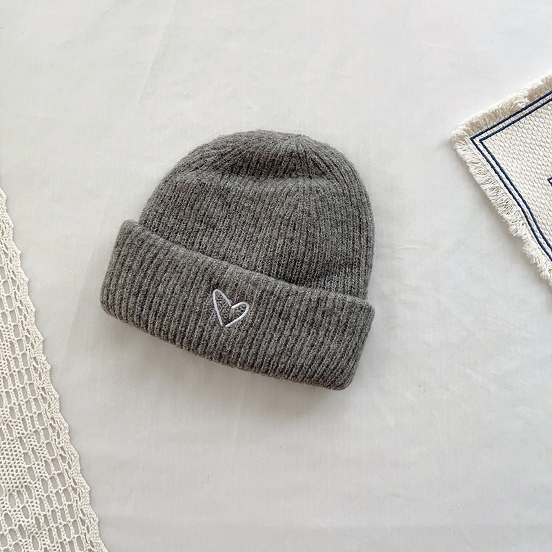 TheCapSpot - Heart Embroidery Solid Color Children Woolen Knitted Hat