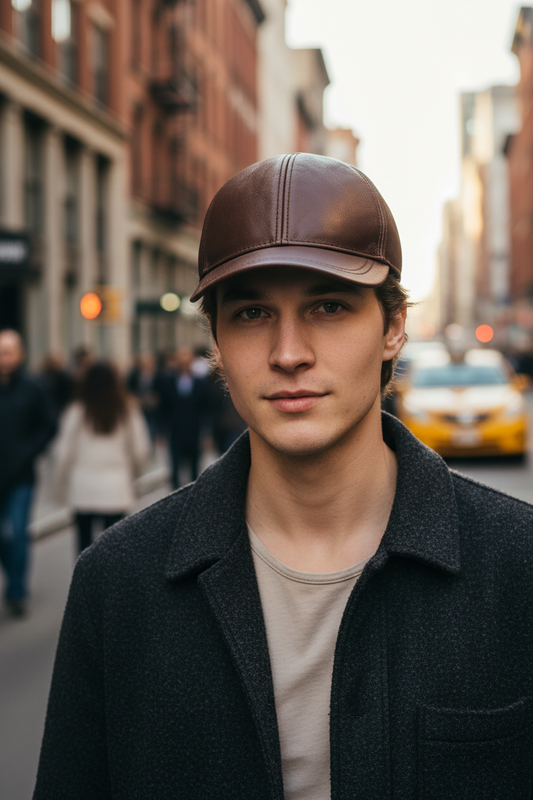Brown leather cap on a white background
