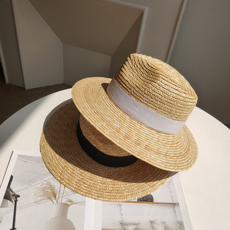 TheCapSpot - Tan with solid Ribbon Straw Hat