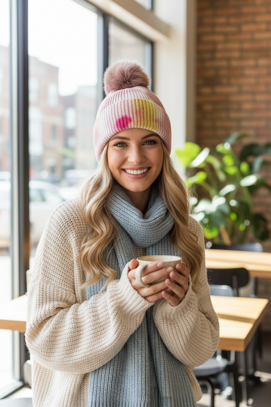 Wallen Wool Tie-Dye Stocking Cap with Pom-Pom