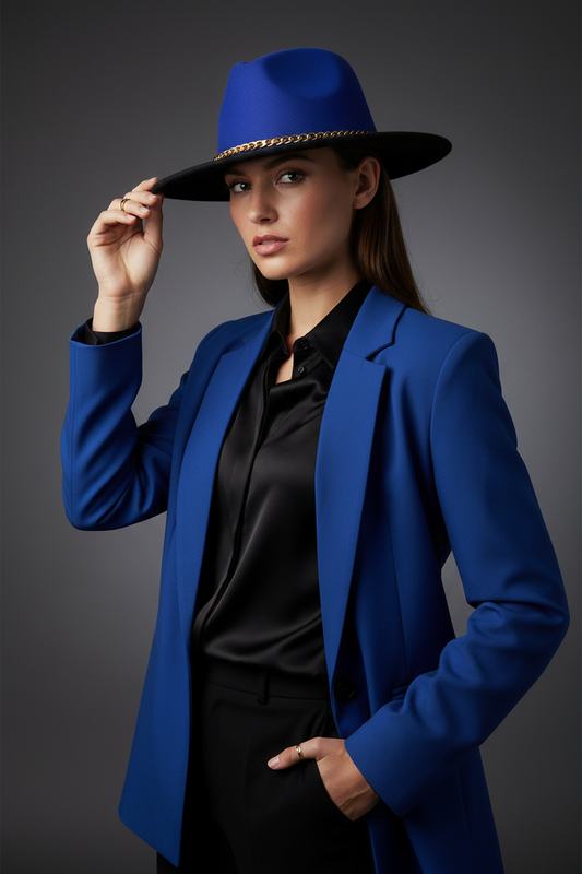 Paschal Two-Tone Polyester Fedora with Chain, 58cm