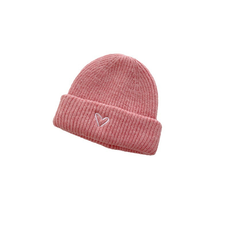 TheCapSpot - Heart Embroidery Solid Color Children Woolen Knitted Hat