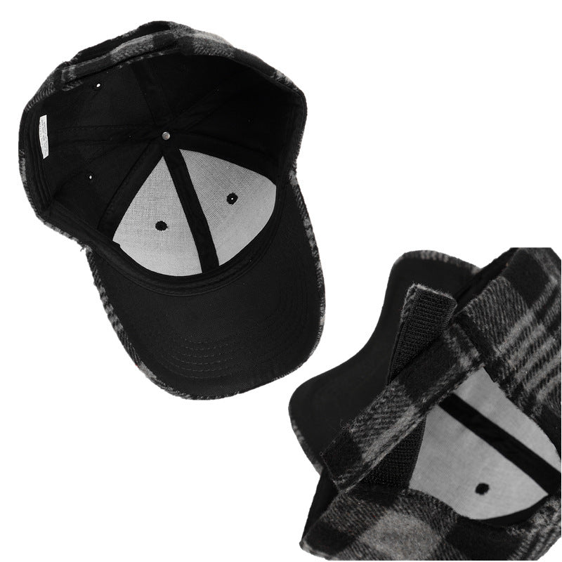 TheCapSpot - Baseball Cap Female Plaid Woolen Hard Top Peak Cap