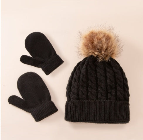 TheCapSpot - New Wool Single Color Twist Warm Children Hat Scarf Gloves