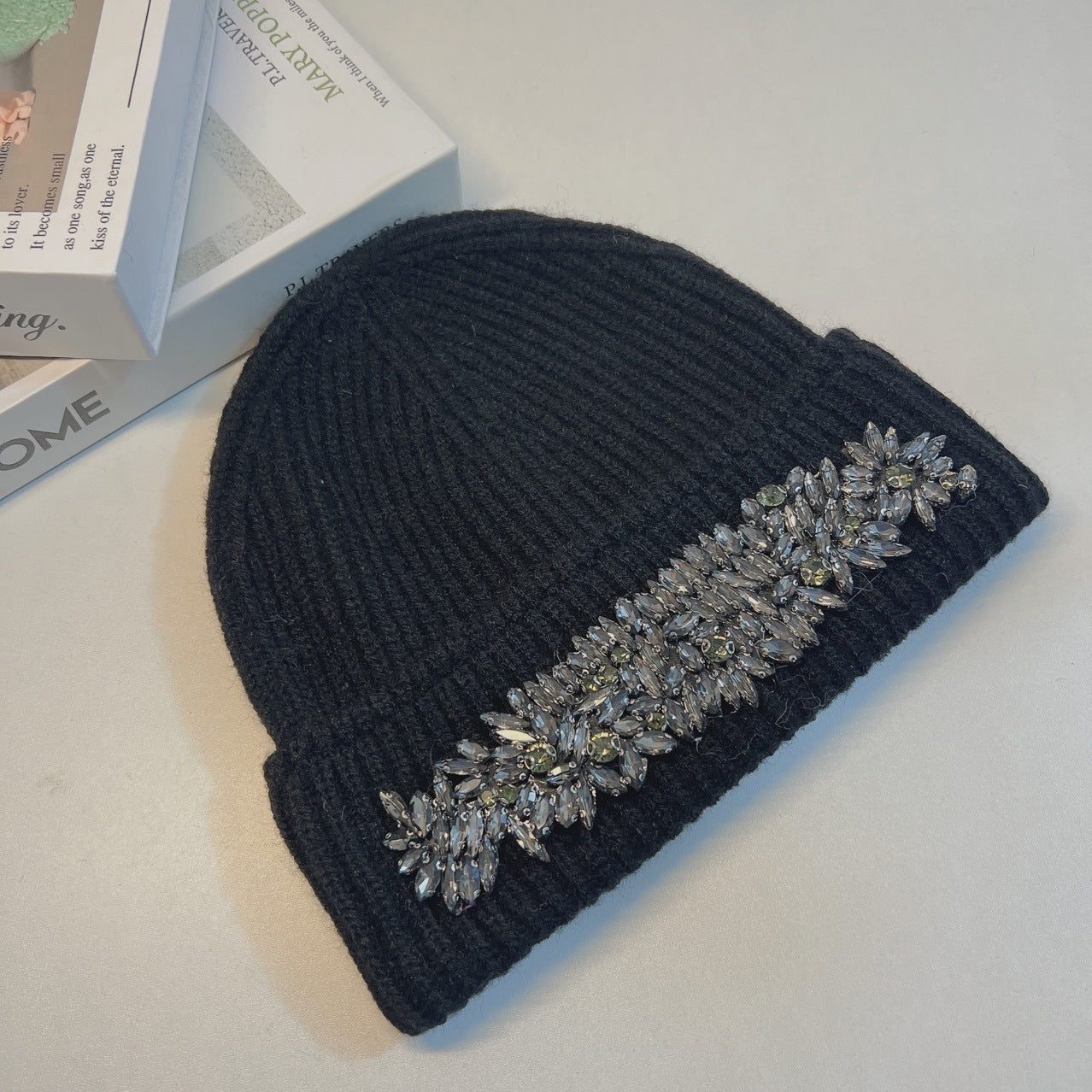 TheCapSpot - French Heavy Industry Rhinestone Inlaid Woolen Cap Women
