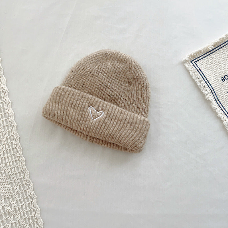 TheCapSpot - Heart Embroidery Solid Color Children Woolen Knitted Hat