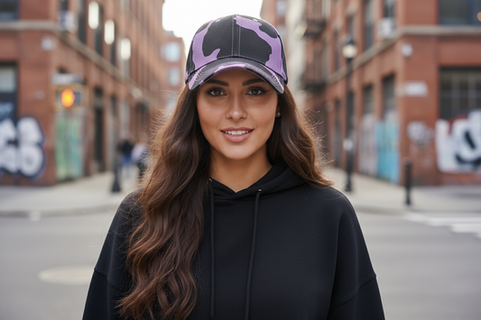 A collection of baseball caps with animal print patterns including leopard, zebra, and cow, available in multiple colors.