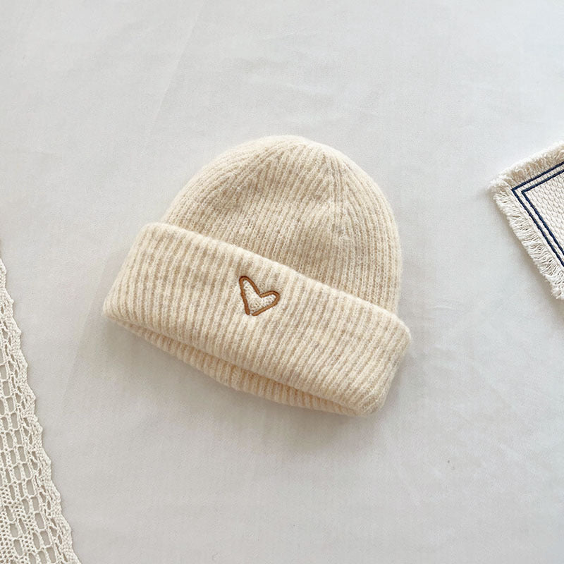 TheCapSpot - Heart Embroidery Solid Color Children Woolen Knitted Hat