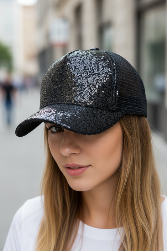 Black mesh cap on a white background