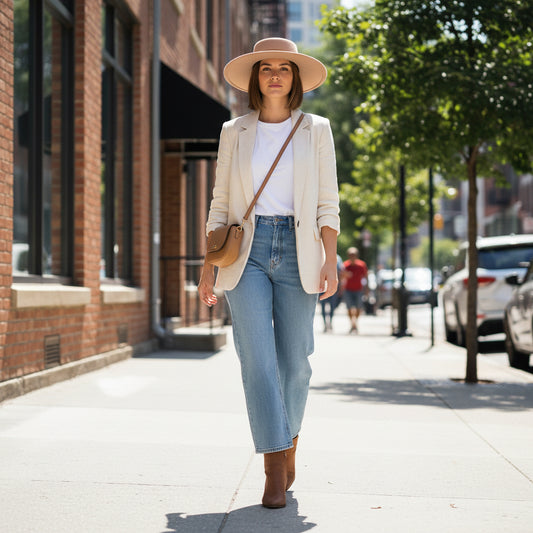 Beige hat with a brown band on a white background