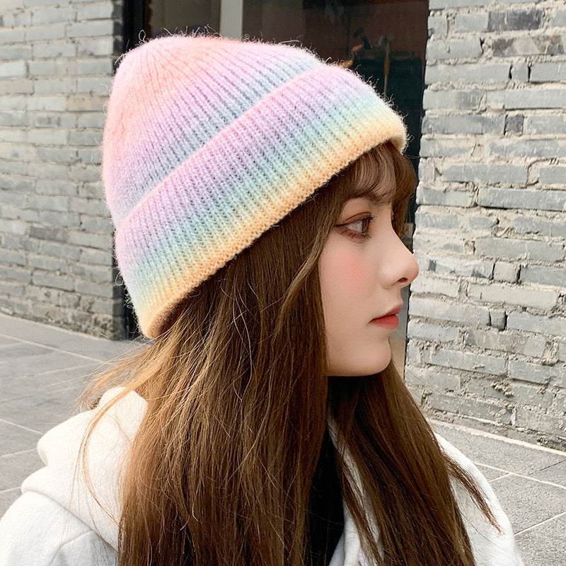 RainbowKnitted Ladies Warm Student Woolen Hat