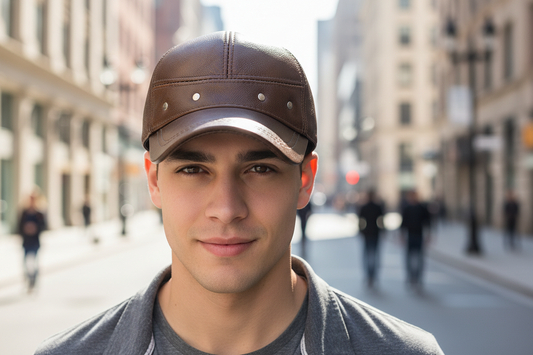 Brown leather cap on a white background