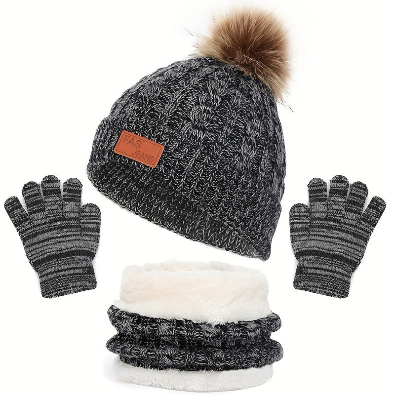 Children's Autumn And Winter New Hat Scarf Gloves Three-piece Hat Suit