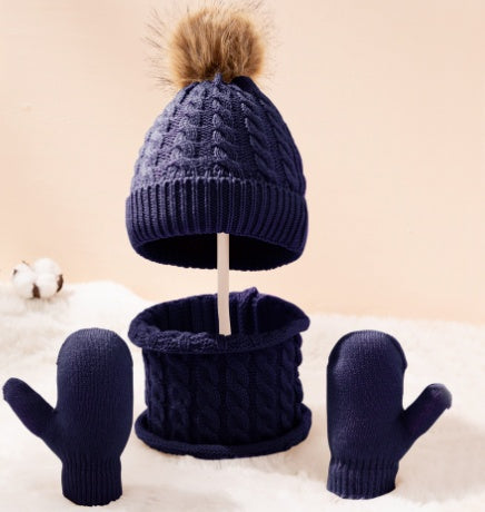 TheCapSpot - New Wool Single Color Twist Warm Children Hat Scarf Gloves