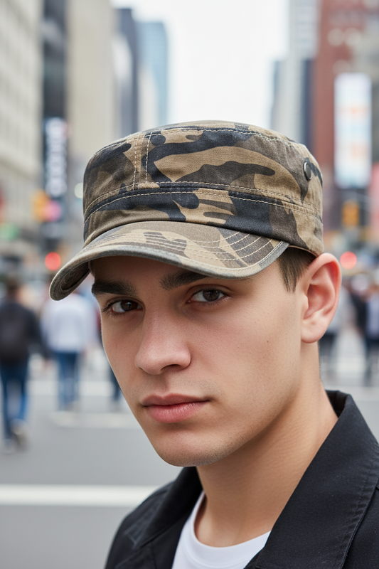 Camouflage cap on a white background