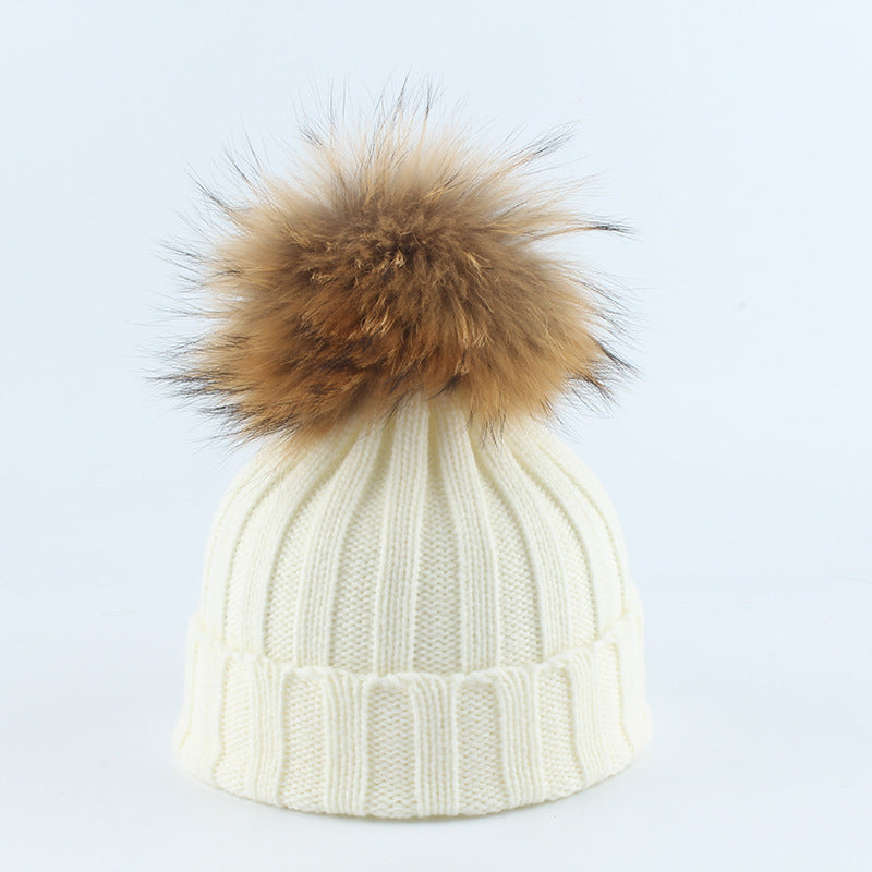TheCapSpot - Raccoon Fur Ball Stocking Cap