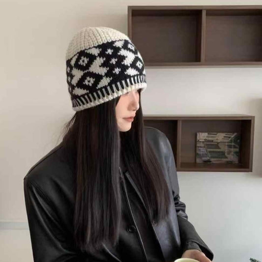 Diamond Color Matching Winter Warm Handmade Knitted Hat Children