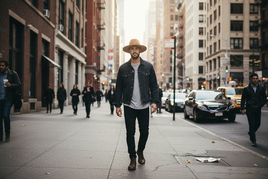 Brown fedora hat with a brown leather band on a white background