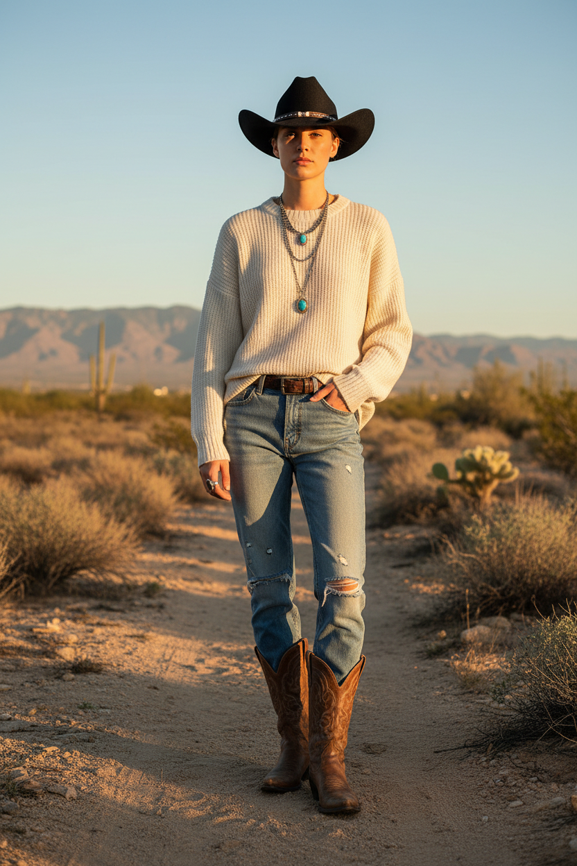 Stockton Monochrome Wool Cowboy Hat, Satin Crown, Curling Brim