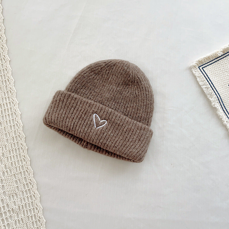 TheCapSpot - Heart Embroidery Solid Color Children Woolen Knitted Hat