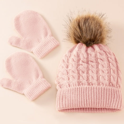 TheCapSpot - New Wool Single Color Twist Warm Children Hat Scarf Gloves