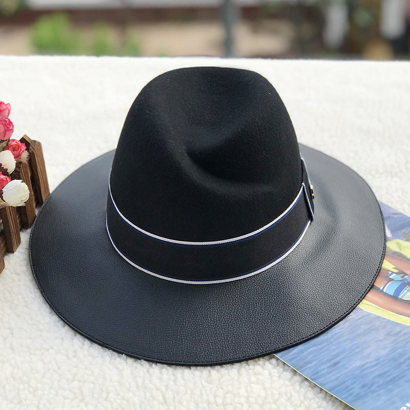 TheCapSpot - Wool Felt Hat And Leather Stitching Jazz Top Hat
