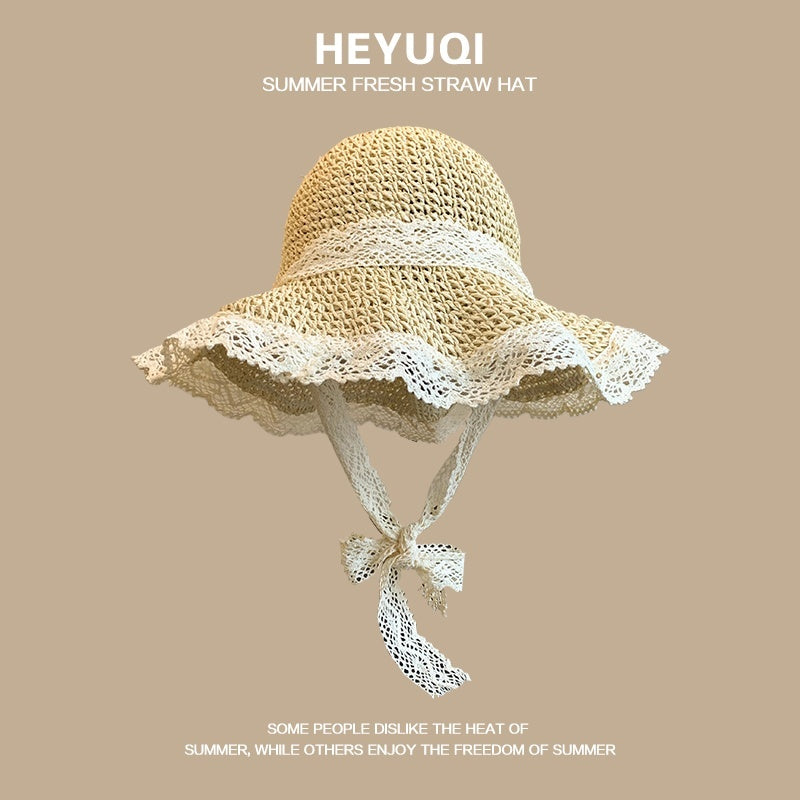 French Lace Raffia Hat Women's Summer Seaside