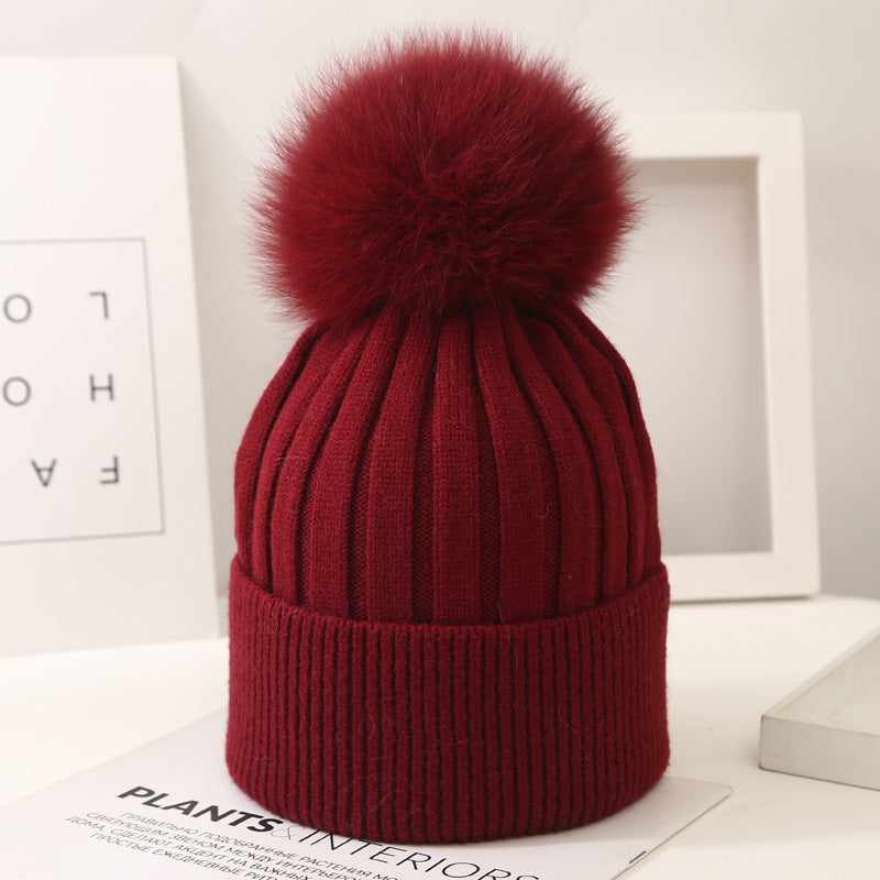 The CapSpot - Fox Fur Ball Knit Hat