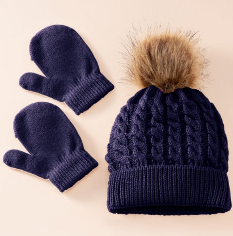 TheCapSpot - New Wool Single Color Twist Warm Children Hat Scarf Gloves