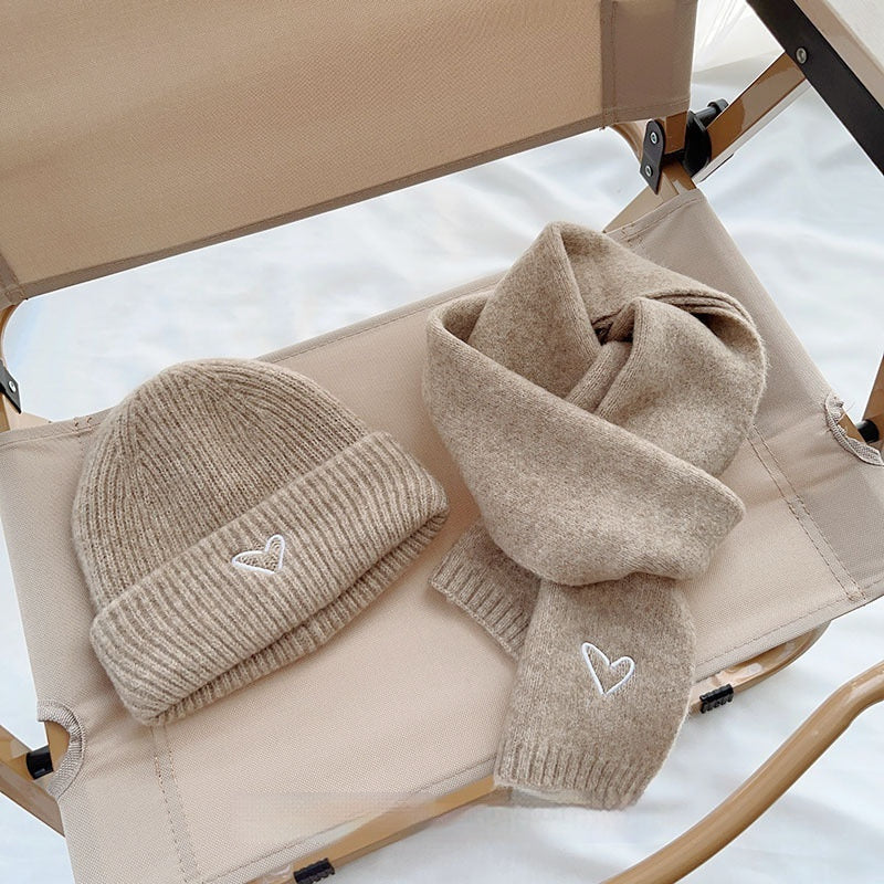 TheCapSpot - Heart Embroidery Solid Color Children Woolen Knitted Hat
