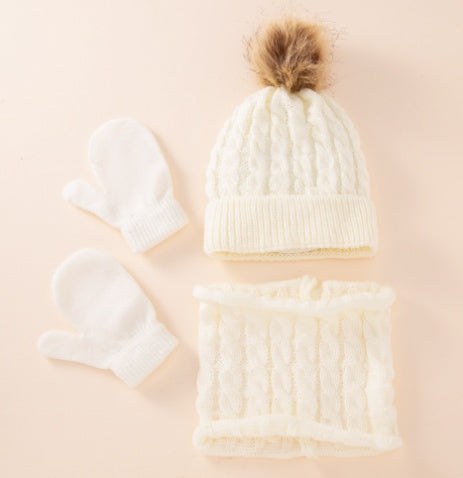 TheCapSpot - New Wool Single Color Twist Warm Children Hat Scarf Gloves