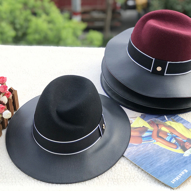 TheCapSpot - Wool Felt Hat And Leather Stitching Jazz Top Hat